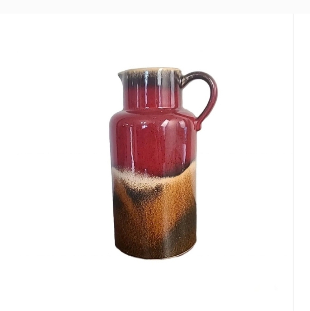 Scheurich Pottery Pitcher Vintage 447-22 Lava Red Golden Brown West Germany 9"